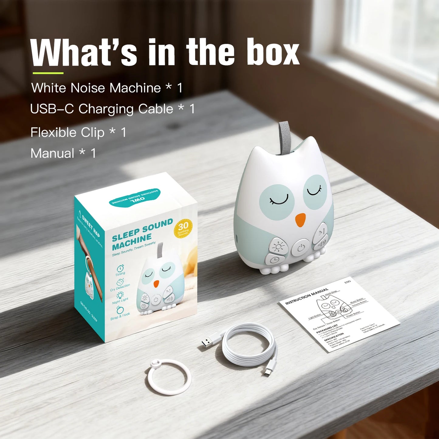 Portable White Noise Machine – Travel-Friendly Sleep Sound Machine with Smart Cry Detection