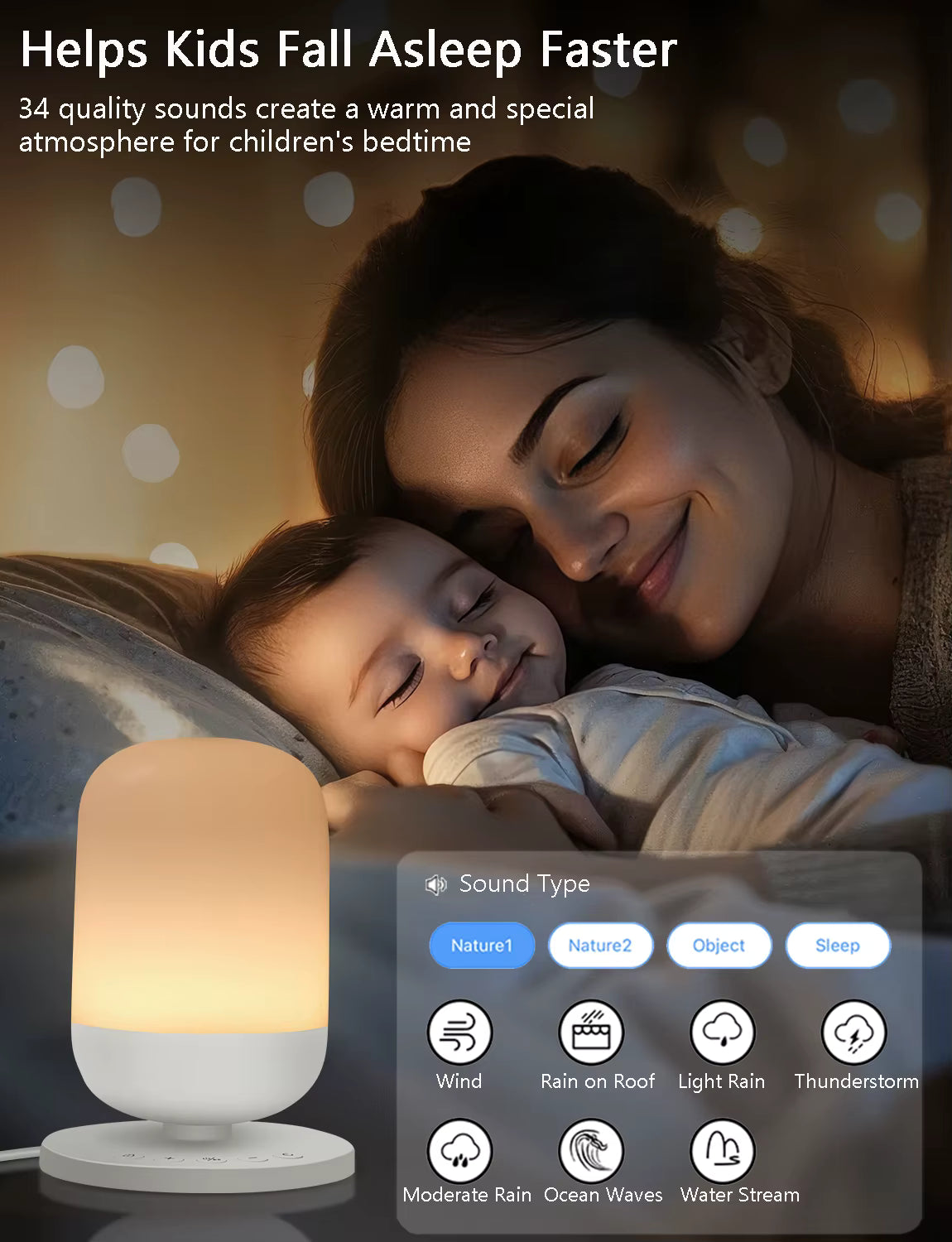 Smart Baby White Noise Machine with Night Light – App-Controlled Rechargeable Sleep Sound Machine
