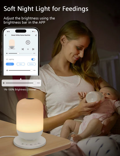 Smart Baby White Noise Machine with Night Light – App-Controlled Rechargeable Sleep Sound Machine