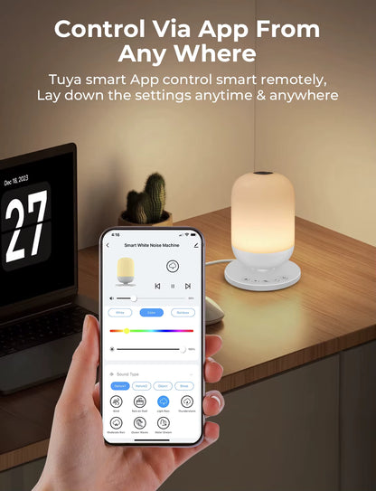 Smart Baby White Noise Machine with Night Light – App-Controlled Rechargeable Sleep Sound Machine