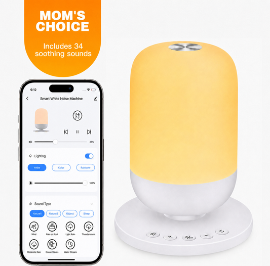 Smart Baby White Noise Machine with Night Light – App-Controlled Rechargeable Sleep Sound Machine